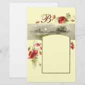 ROMANTİCA-MONOGRAM/POPPIJEN, rood, groen, crème Briefpapier (Voorkant / Achterkant)