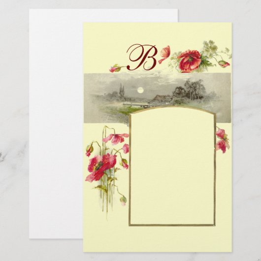 ROMANTİCA-MONOGRAM/POPPIJEN, rood, groen, crème Briefpapier (Voorkant / Achterkant)