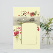 ROMANTİCA-MONOGRAM/POPPIJEN, rood, groen, crème Briefpapier (Staand voorkant)