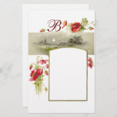 ROMANTİCA-MONOGRAM/POPPIJEN, rood, groen, wit Briefpapier (Voorkant / Achterkant)