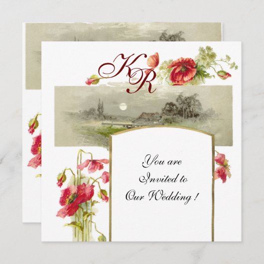 ROMANTİCA-MONOGRAM/POPPIJEN, rood, groen, wit Kaart (Voorkant / Achterkant)