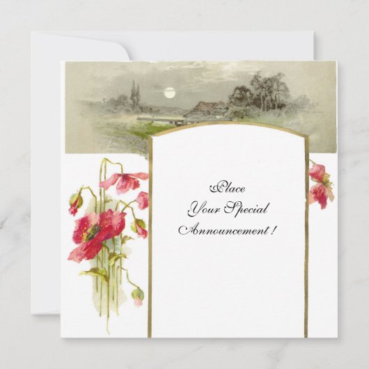 ROMANTİCA-MONOGRAM/POPPIJEN, rood, groen, wit Kaart (Achterkant)