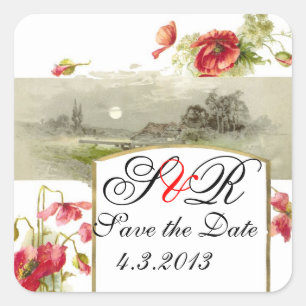ROMANTİCA MONOGRAM/RED POPPIES BEWAREN DE DATUM VIERKANTE STICKER