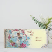 ROMANTICA  MONOGRAM, rood  blauw roze geel goud Kaart (Staand voorkant)