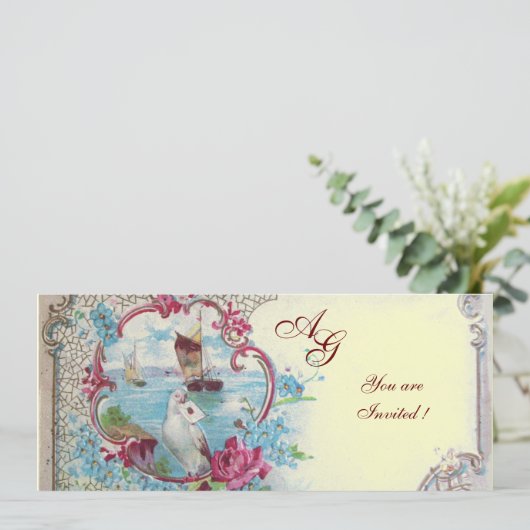 ROMANTICA  MONOGRAM, rood  blauw roze geel goud Kaart (Staand voorkant)