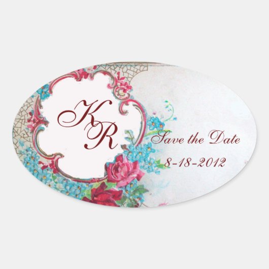 ROMANTICA MONOGRAM, Save the Date, white hart Ovale Sticker (Voorkant)