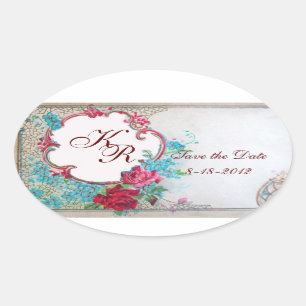 ROMANTICA MONOGRAM, Save the Date, white hart Ovale Sticker