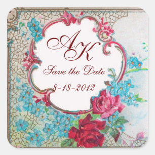 ROMANTICA MONOGRAM, Save the Date, white hart Vierkante Sticker