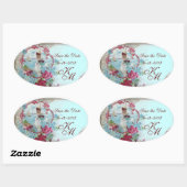 ROMANTICA MONOGRAM, sparen de Datum, Blauw Ovale Sticker (Vel)