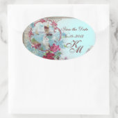 ROMANTICA MONOGRAM, sparen de Datum, Blauw Ovale Sticker (Tas)