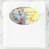 ROMANTICA MONOGRAM, sparen de Datum, Geel Ovale Sticker (Tas)