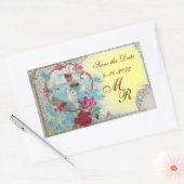 ROMANTICA MONOGRAM, sparen de Datum, Geel Rechthoekige Sticker (Envelop)