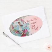 ROMANTICA MONOGRAM, sparen de Datum, Roze Ovale Sticker (Envelop)