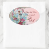 ROMANTICA MONOGRAM, sparen de Datum, Roze Ovale Sticker (Tas)