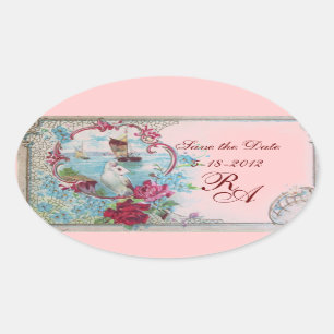 ROMANTICA MONOGRAM, sparen de Datum, Roze Ovale Sticker