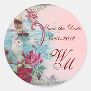 ROMANTICA MONOGRAM, sparen de Datum, roze Ronde Sticker