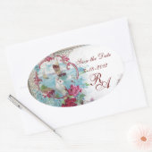 ROMANTICA MONOGRAM, sparen de Datum, Wit Ovale Sticker (Envelop)