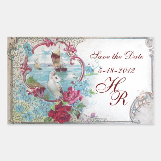 ROMANTICA MONOGRAM, sparen de Datum, Wit Rechthoekige Sticker (Voorkant)
