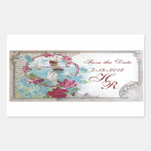 ROMANTICA MONOGRAM, sparen de Datum, Wit Rechthoekige Sticker