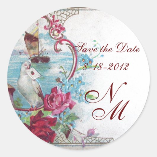 ROMANTICA MONOGRAM, sparen de Datum, wit Ronde Sticker (Voorkant)
