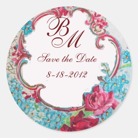 ROMANTICA MONOGRAM, sparen de Datum, wit Ronde Sticker (Voorkant)