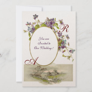 ROMANTİCA MONOGRAM/VIOLETS, groen paars, champagne Kaart