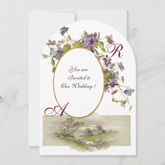 ROMANTİCA MONOGRAM/VIOLETS, groen paars wit Kaart (Voorkant)