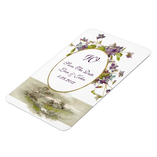 ROMANTİCA MONOGRAM/VIOLETS, slaat de datum op, wit Magneet (Linkerzijde)