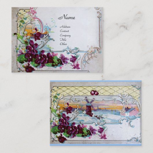 ROMANTICA Pansies, Violets, Winter Floral White Visitekaartje (Voorkant / Achterkant)