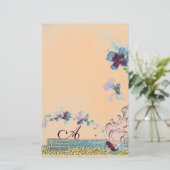 ROMANTİCA Peach Oranje Weddenschap Floral Monogram Briefpapier (Staand voorkant)