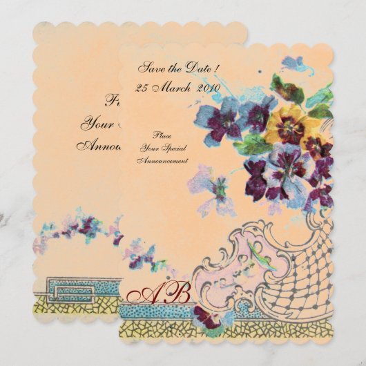 ROMANTİCA Perzik Oranje Trouw Bloem Initialen Kaart (Voorkant / Achterkant)