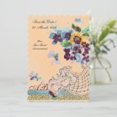 ROMANTİCA Perzik Oranje Trouw Bloem Initialen Kaart (Staand voorkant)