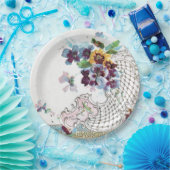 ROMANTICA Pink Blue White Wedding Floral Papieren Bordje (Feest)