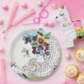 ROMANTICA Pink Blue White Wedding Floral Papieren Bordje (Feest)