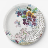 ROMANTICA Pink Blue White Wedding Floral Papieren Bordje (Voorkant)