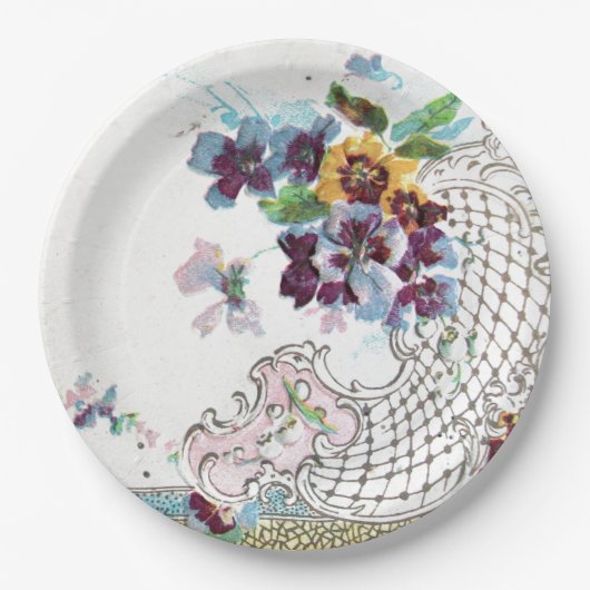 ROMANTICA Pink Blue White Wedding Floral Papieren Bordje (Voorkant)