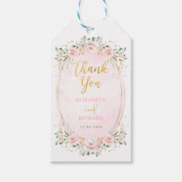 Romantica Pink Blush Gold Floral Weddenschappen Cadeaulabel