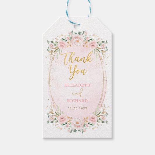 Romantica Pink Blush Gold Floral Weddenschappen Cadeaulabel (Voorkant)