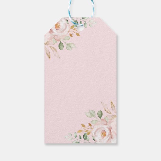 Romantica Pink Blush Gold Floral Weddenschappen Cadeaulabel (Achterkant)