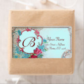 ROMANTICA ROSES, BLUE FLOWERS MONOGRAM Blauwgroen Etiket (Insitu)