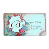 ROMANTICA ROSES, BLUE FLOWERS MONOGRAM Blauwgroen Etiket (Voorkant)