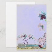 ROMANTİCA Roze Blauw Bruiloft Bloemen Monogram Briefpapier (Voorkant / Achterkant)