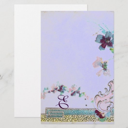 ROMANTİCA Roze Blauw Bruiloft Bloemen Monogram Briefpapier (Voorkant / Achterkant)