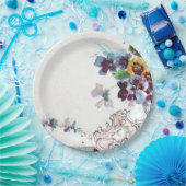 ROMANTICA Roze Blauwe Witte Bruiloft Bloemen Papieren Bordje (Feest)