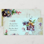 ROMANTİCA Roze Blauwgroen Blue Floral Wedding Prog Save The Date (Voorkant / Achterkant)