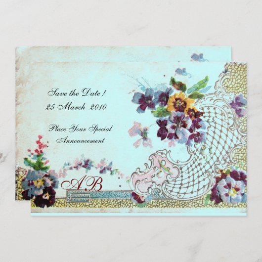 ROMANTİCA Roze Turkoois Blauw Bloemen Bruiloft Mon Kaart (Voorkant / Achterkant)