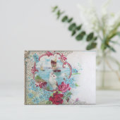ROMANTICA/ROZEN, BLAUWE BLOEMEN, DUIF MET LETTER BRIEFKAART (Staand voorkant)