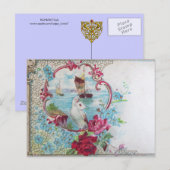 ROMANTICA/ROZEN, BLAUWE BLOEMEN, DUIF MET LETTER BRIEFKAART (Voorkant / Achterkant)
