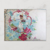 ROMANTICA/ROZEN, BLAUWE BLOEMEN, DUIF MET LETTER BRIEFKAART (Voorkant)
