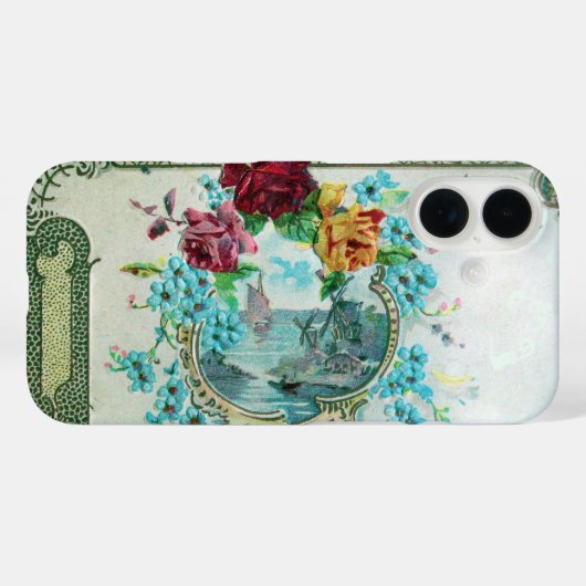 ROMANTICA / ROZEN ; BLAUWE BLOEMEN MET VOGEL, wit Case-Mate iPhone Case (Achterkant (horizontaal))